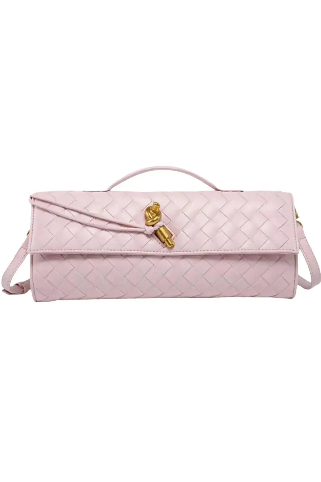 Handwoven Leather Clutch with Gold-Tone Detail