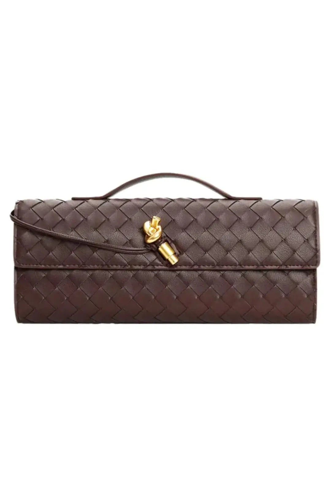 Handwoven Leather Clutch with Gold-Tone Detail